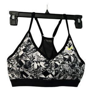 Nike Dry-FIT Black White Abstract Print Sport Bra Size L Light Support.AA50